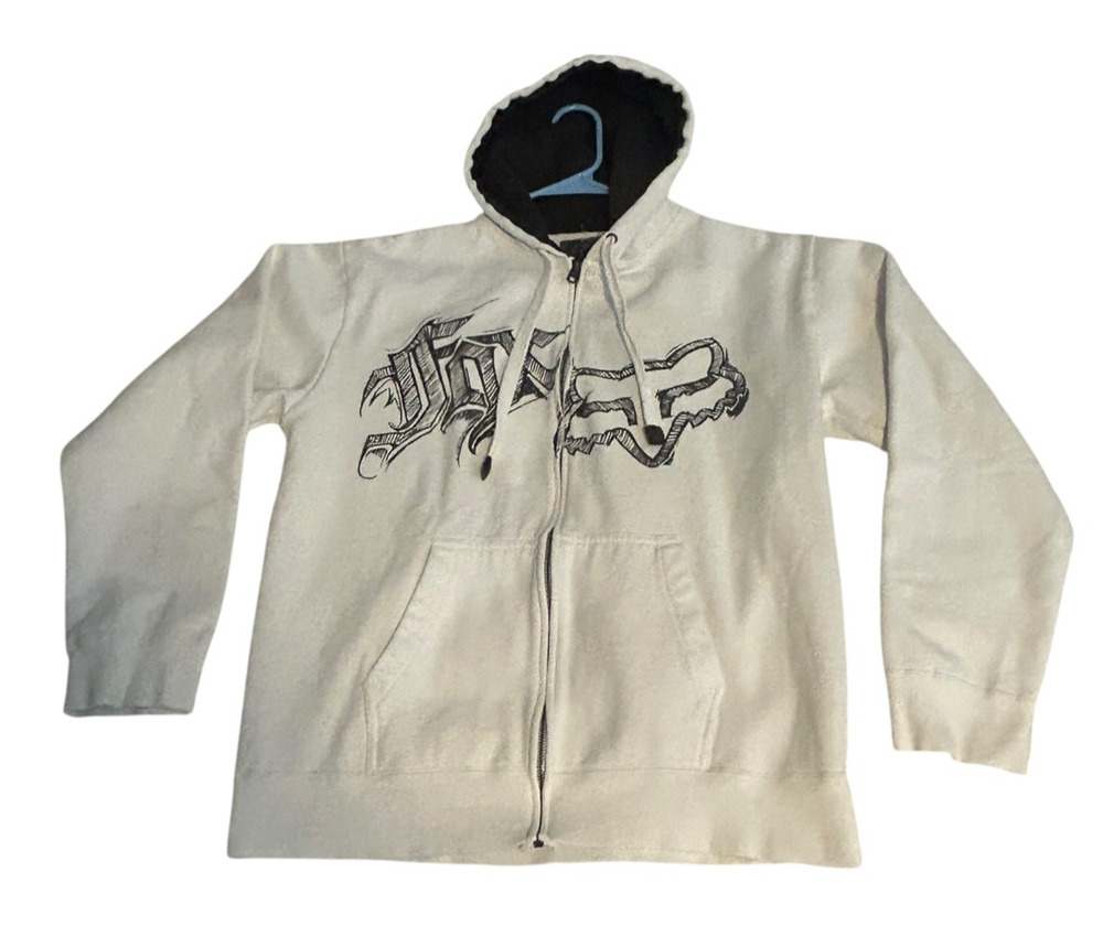 Vintage Fox Racing Hoodie Mens L White Full Zip Spellout Big Logo Y2K GRAIL $$$